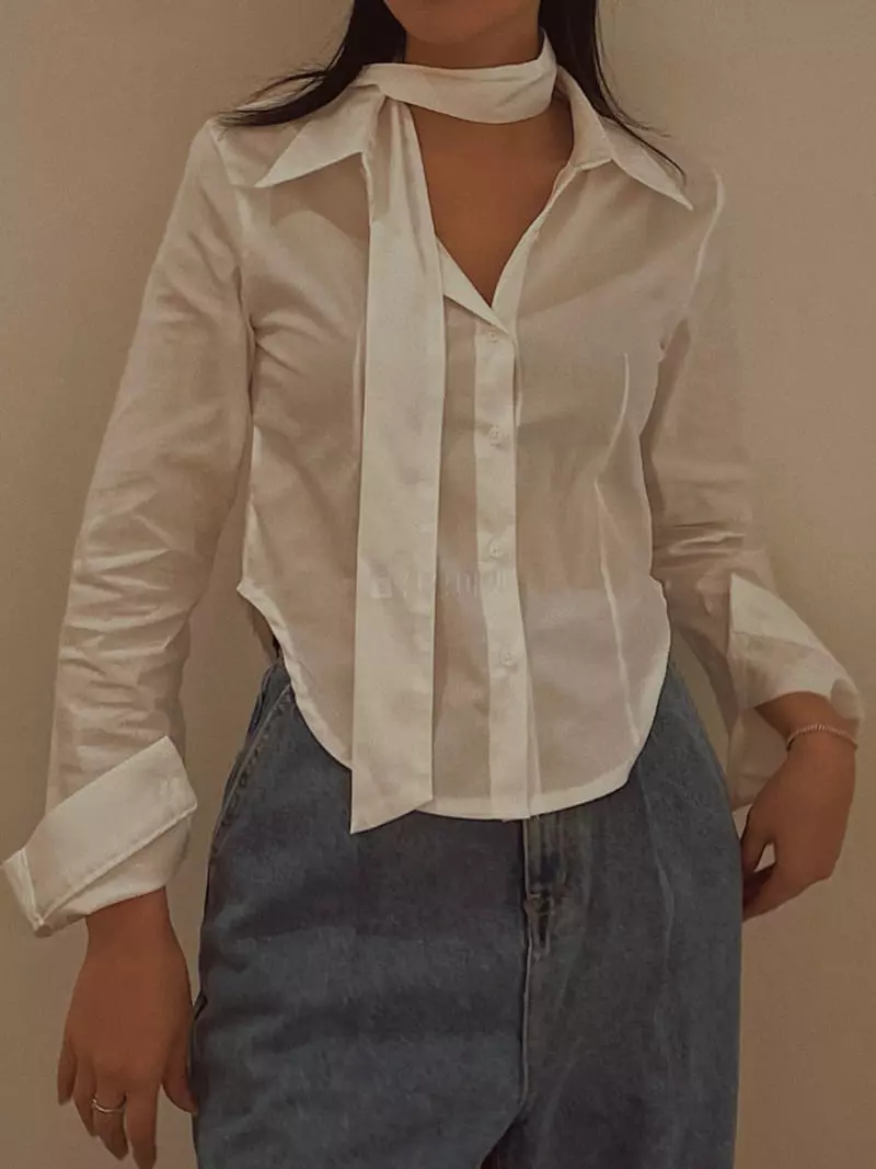 Fabric Seoul - Korean Women Fashion - #momslook - Tie Slim Shirt