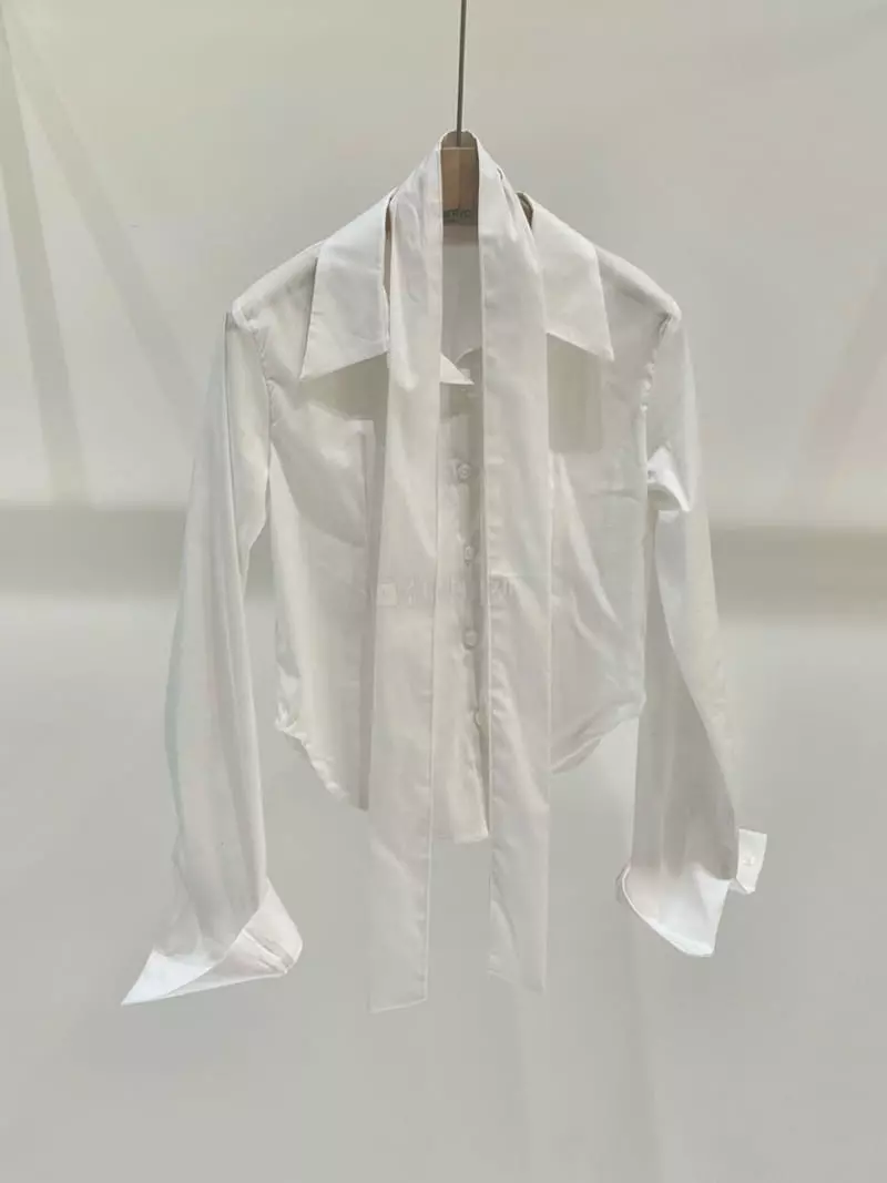 Fabric Seoul - Korean Women Fashion - #momslook - Tie Slim Shirt - 12