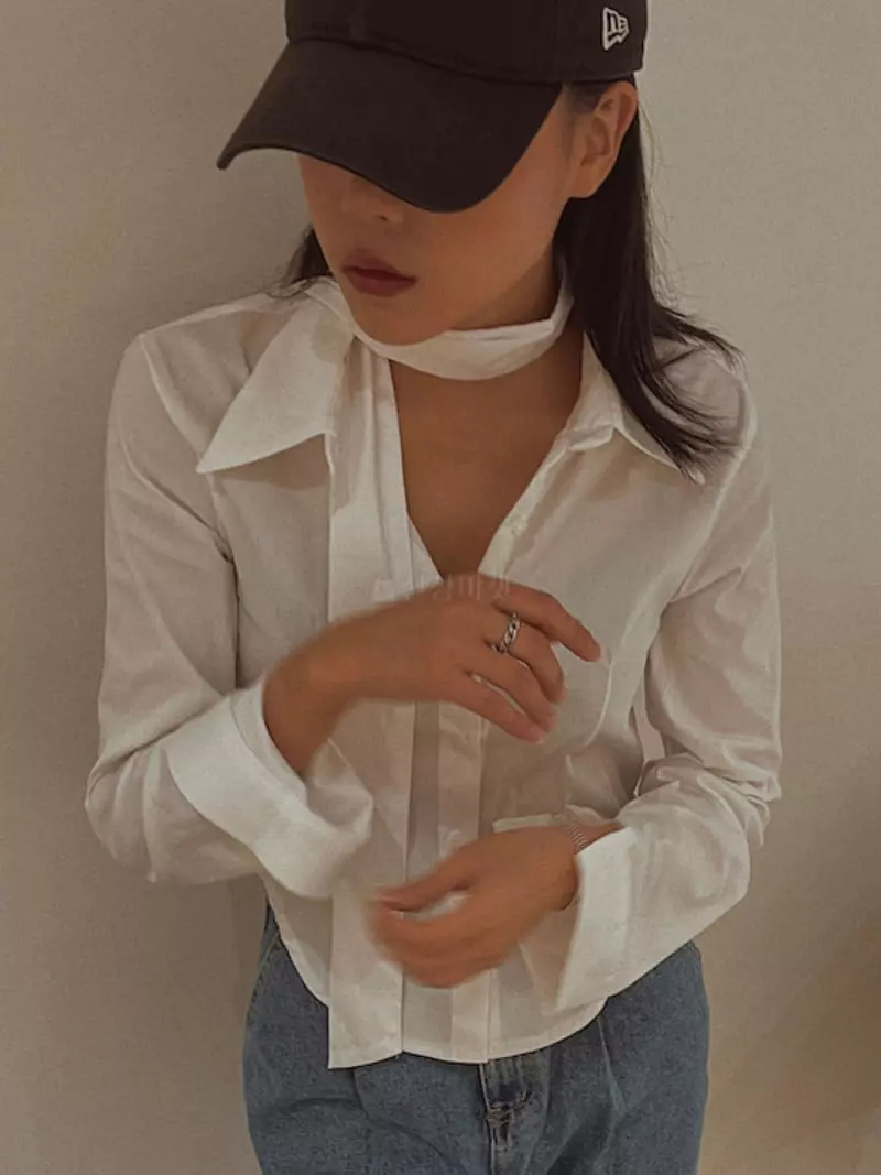 Fabric Seoul - Korean Women Fashion - #momslook - Tie Slim Shirt - 2