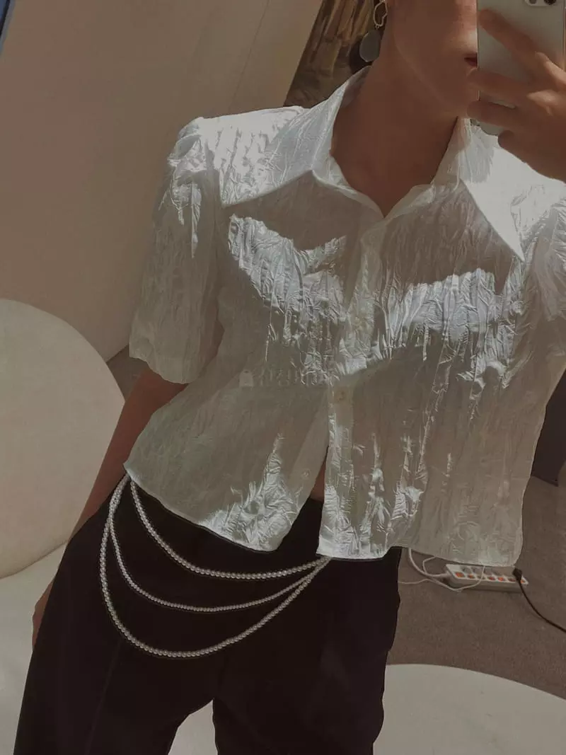 Fabric Seoul - Korean Women Fashion - #pursuepretty - Glossy Pad Blouse - 7
