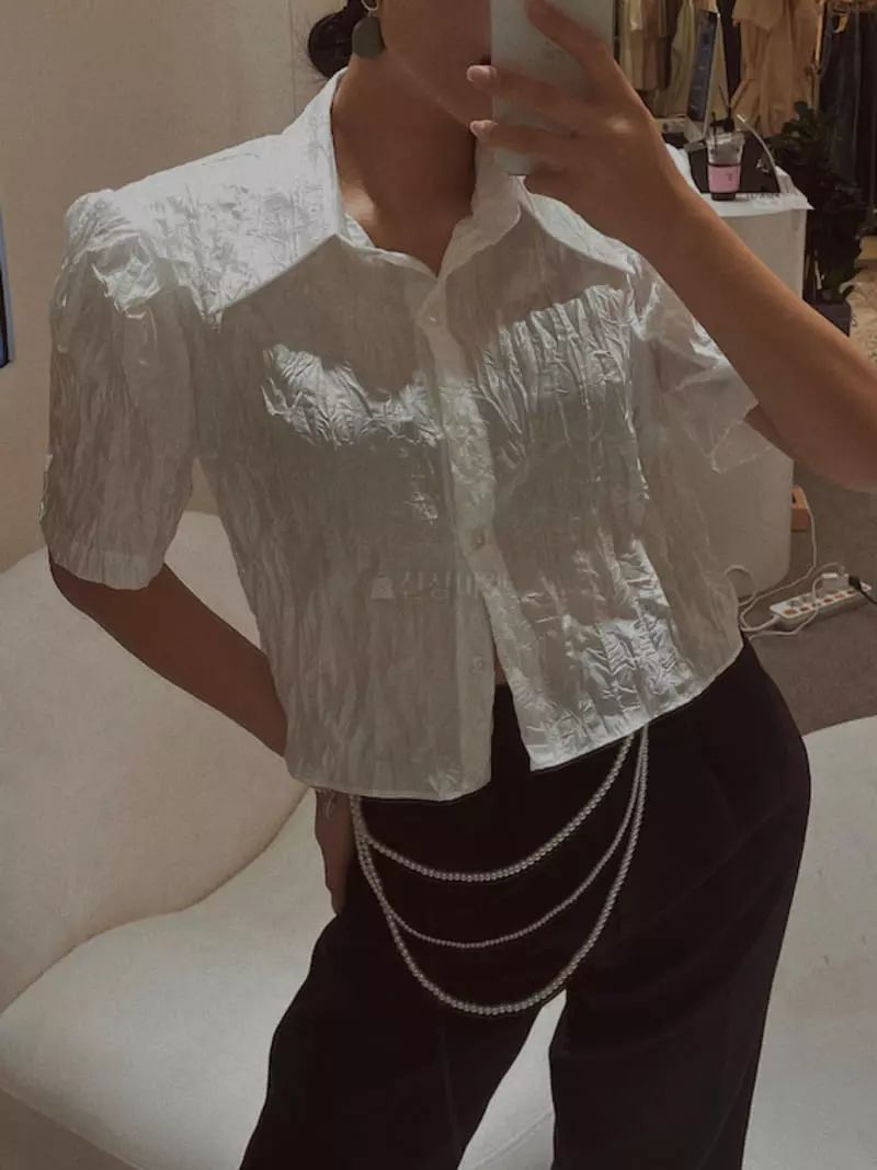 Fabric Seoul - Korean Women Fashion - #restrostyle - Glossy Pad Blouse - 8