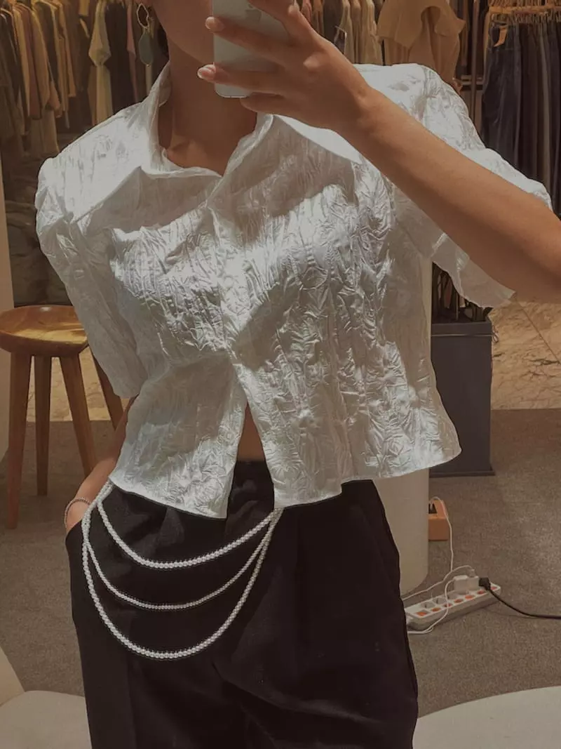 Fabric Seoul - Korean Women Fashion - #romanticstyle - Glossy Pad Blouse - 9