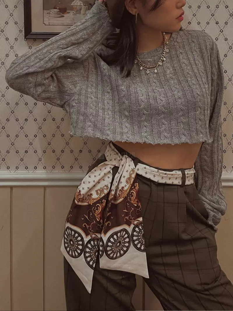 Fabric Seoul - Korean Women Fashion - #shopsmall - Twist Crop Knit Tee - 12