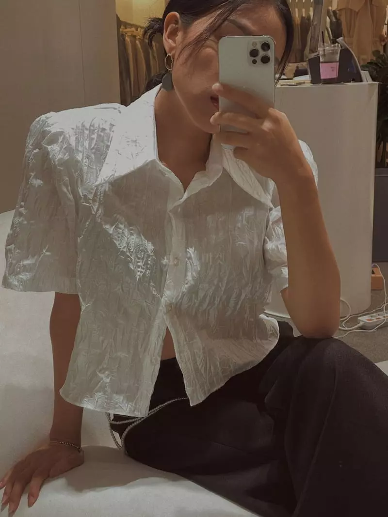 Fabric Seoul - Korean Women Fashion - #vintageinspired - Glossy Pad Blouse - 5