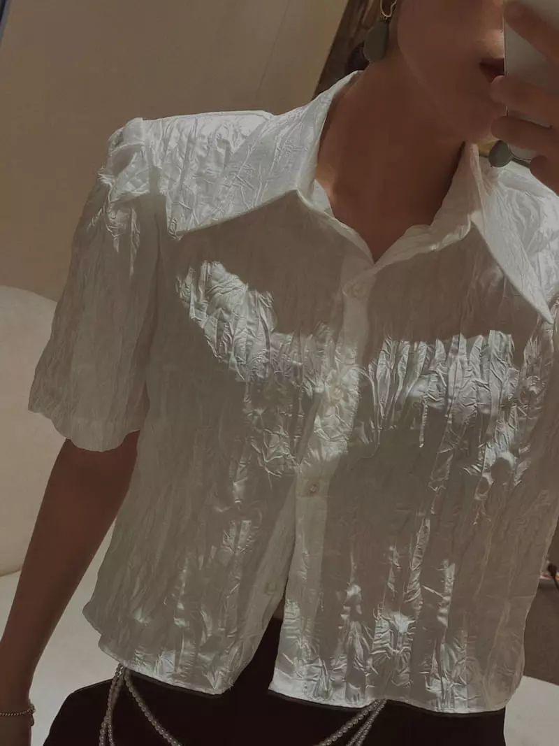 Fabric Seoul - Korean Women Fashion - #vintagekidsstyle - Glossy Pad Blouse - 6