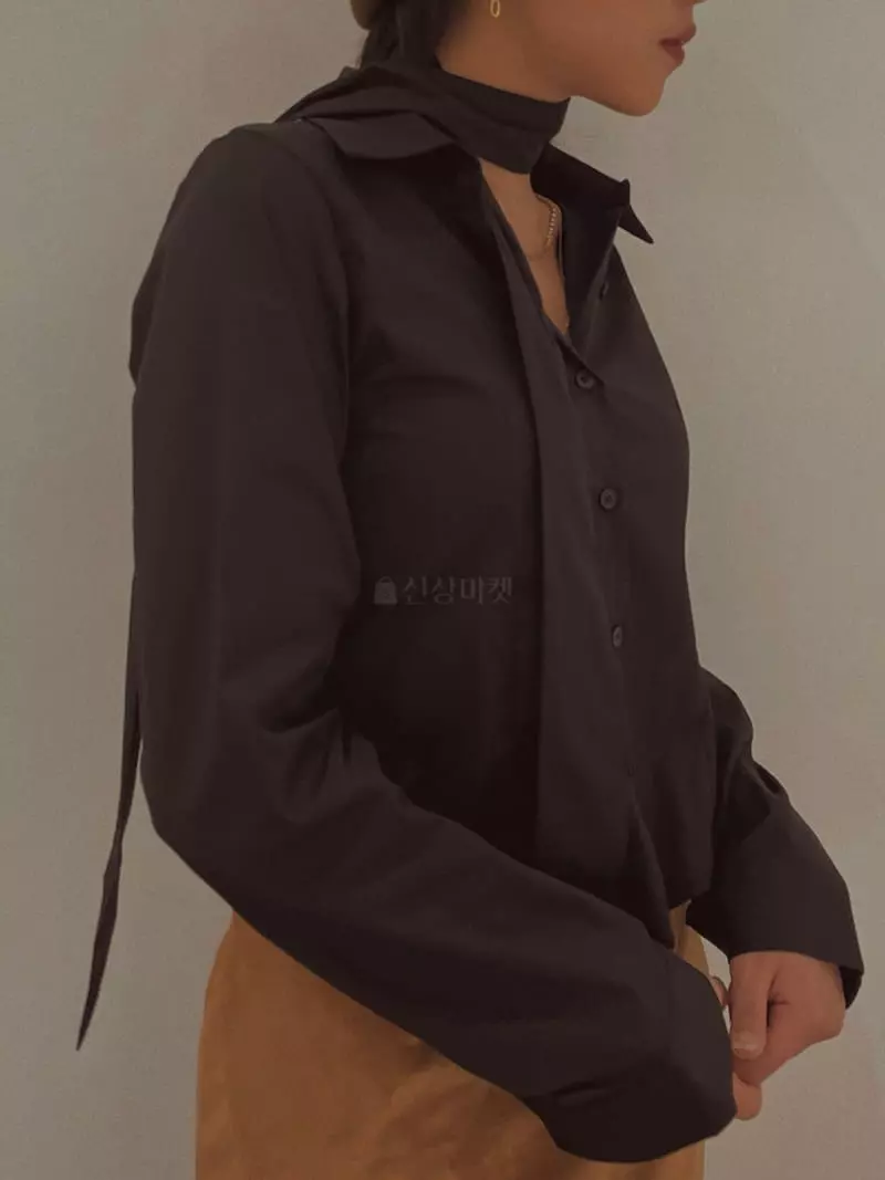 Fabric Seoul - Korean Women Fashion - #vintagekidsstyle - Tie Slim Shirt - 5