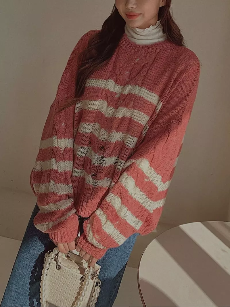 Fabric Seoul - Korean Women Fashion - #womensfashion - Alpaca Stripes Knit Tee - 5