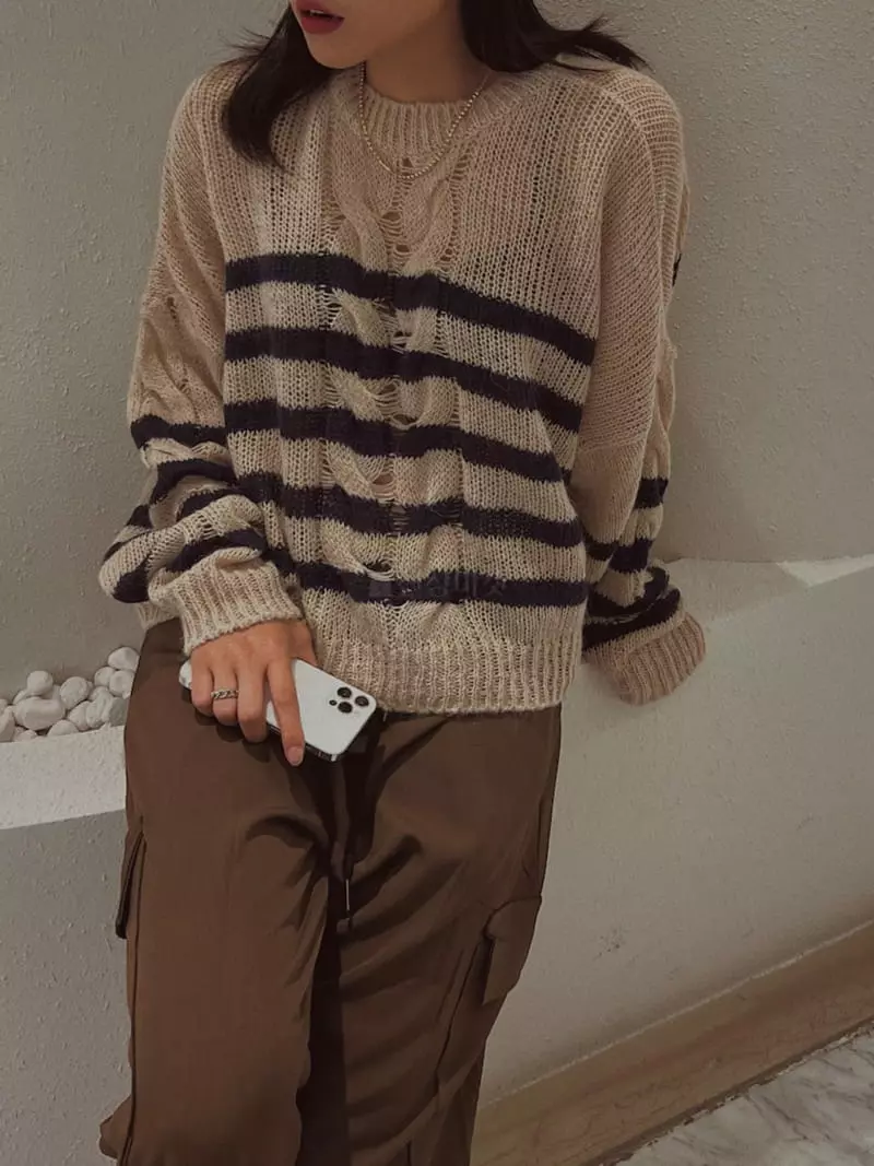 Fabric Seoul - Korean Women Fashion - #womensfashion - Alpaca Stripes Knit Tee - 7