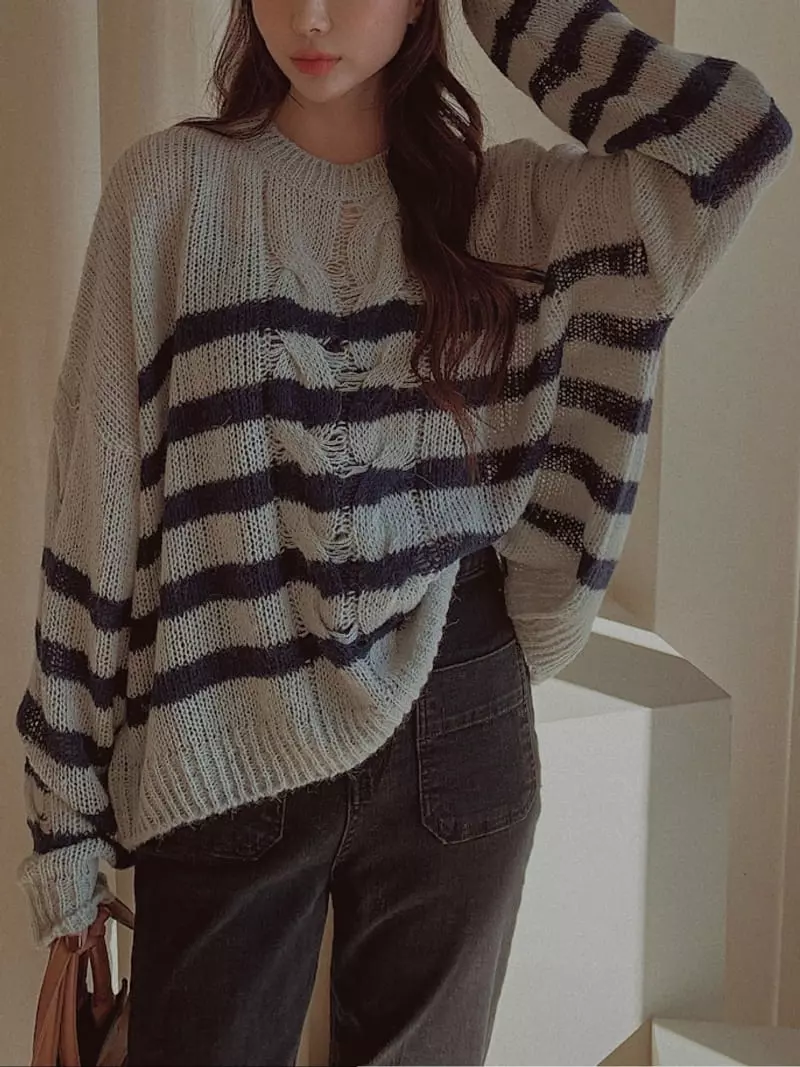 Fabric Seoul - Korean Women Fashion - #womensfashion - Alpaca Stripes Knit Tee - 9