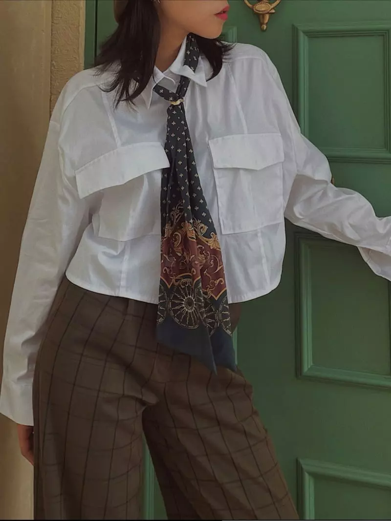 Fabric Seoul - Korean Women Fashion - #womensfashion - Scarf Pocket Shirt - 6