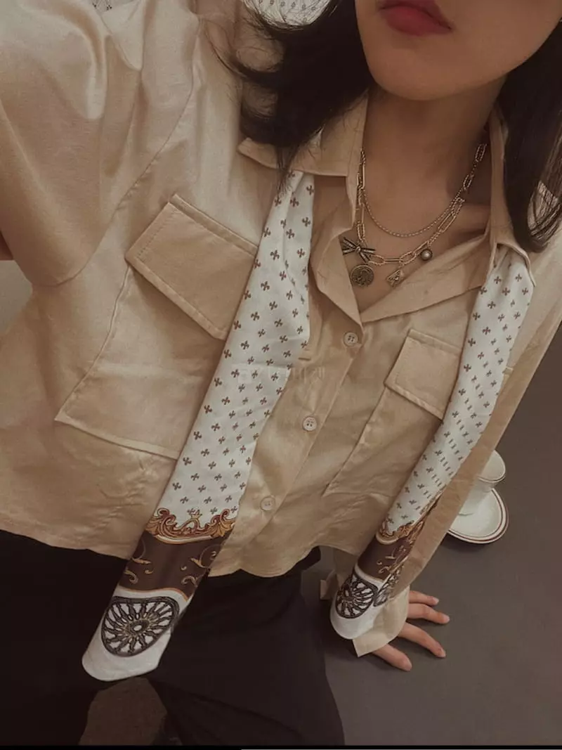 Fabric Seoul - Korean Women Fashion - #womensfashion - Scarf Pocket Shirt - 8