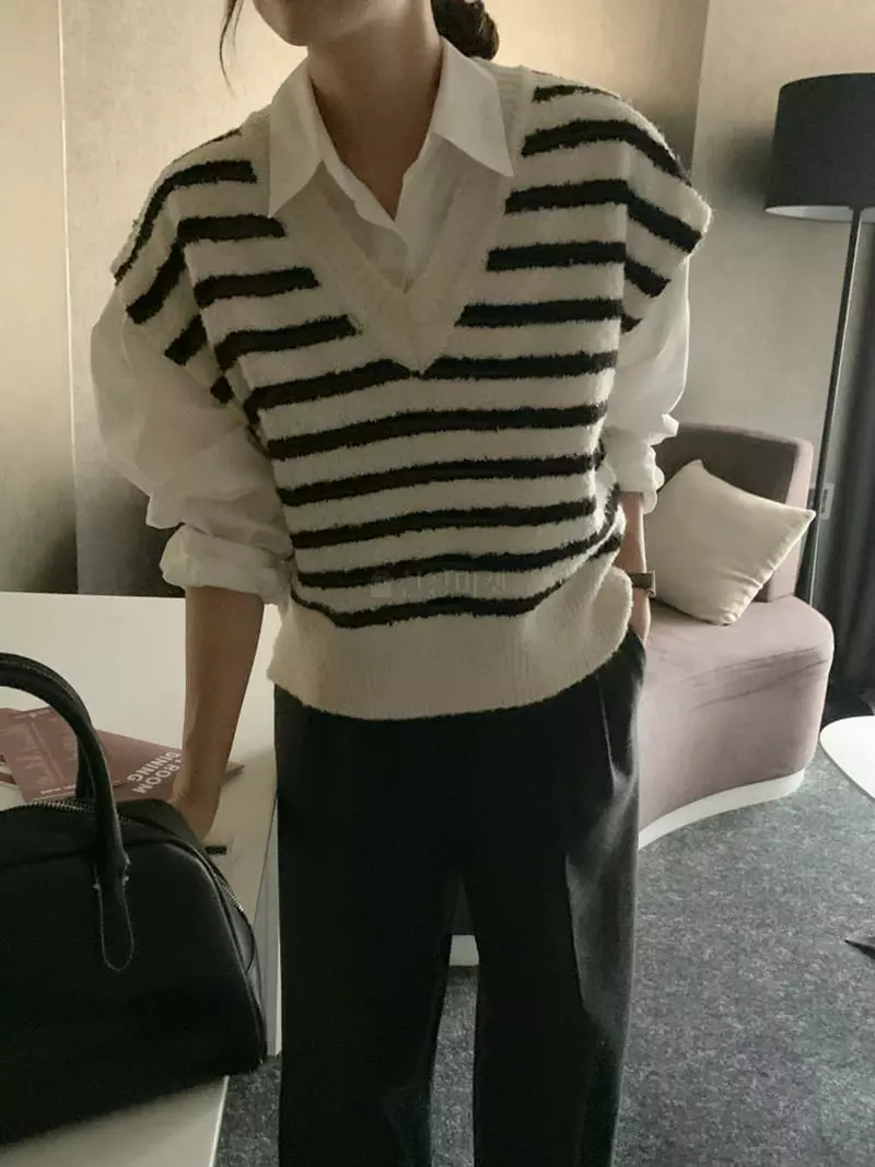Ff - Korean Women Fashion - #momslook - Alpaca Stripes Knit tee - 3