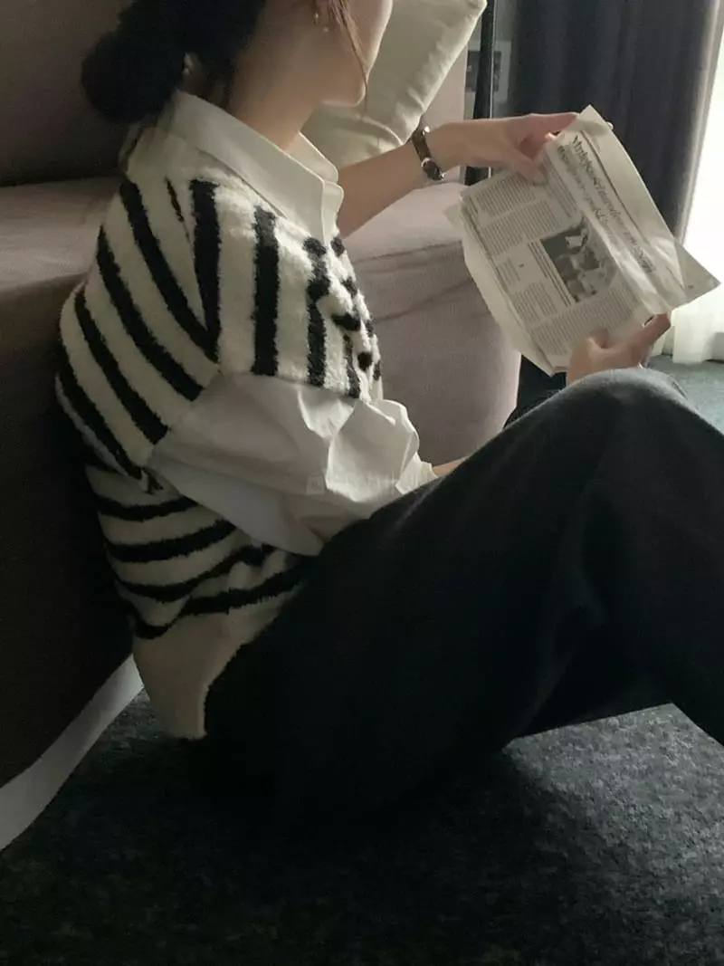 Ff - Korean Women Fashion - #momslook - Alpaca Stripes Knit tee - 5