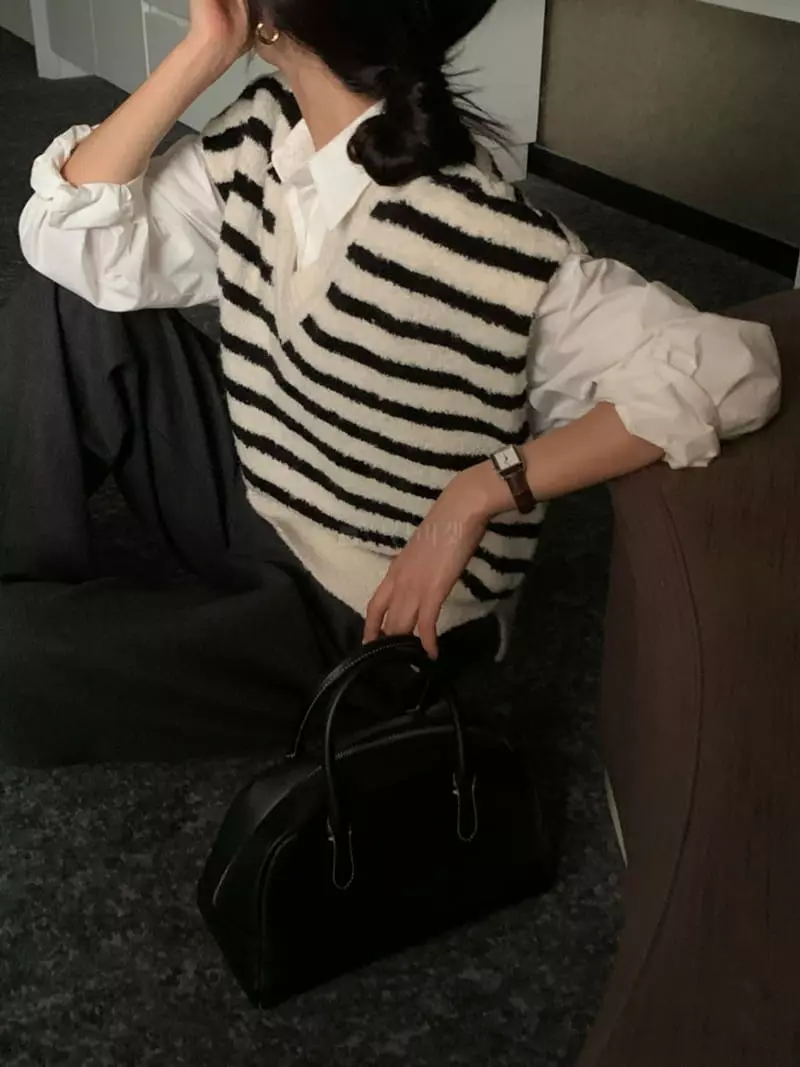 Ff - Korean Women Fashion - #momslook - Alpaca Stripes Knit tee - 7