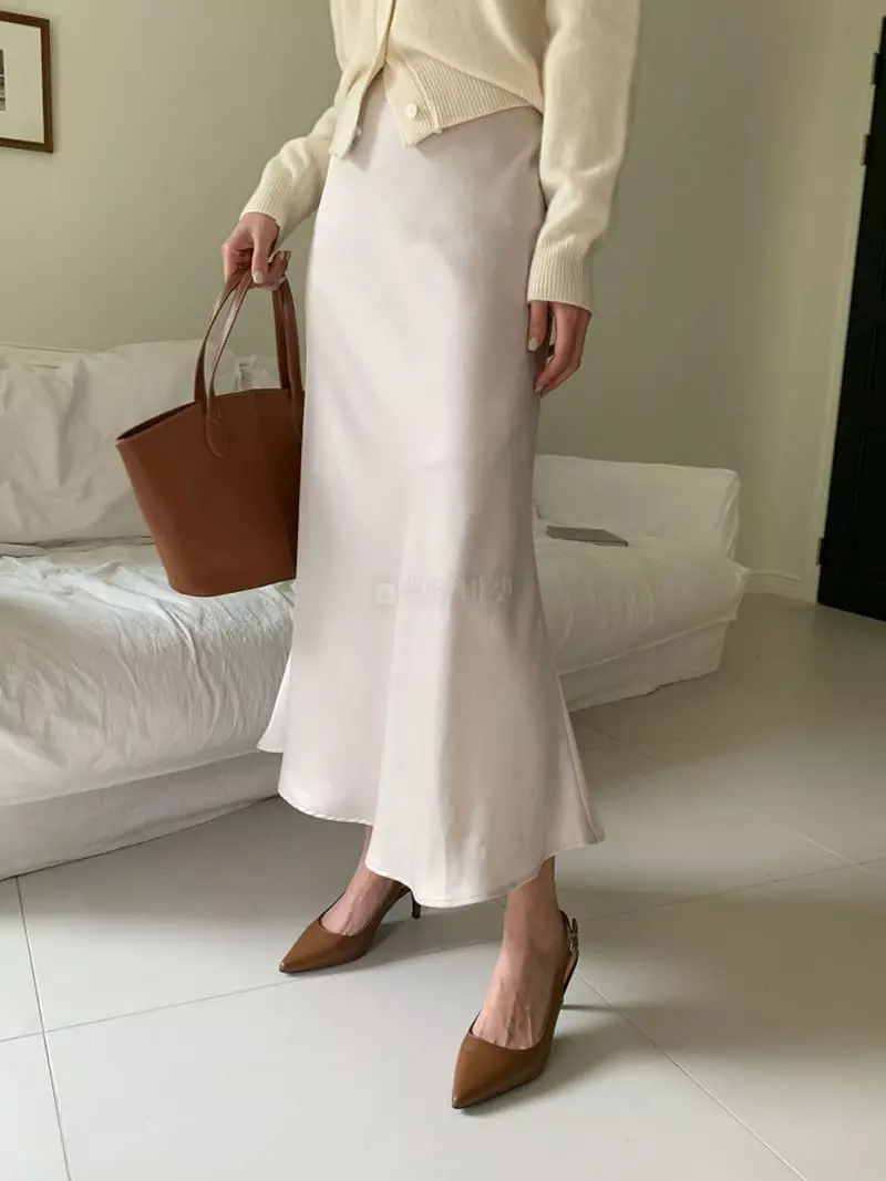 Ff - Korean Women Fashion - #momslook - Maron Silk Skirt - 2