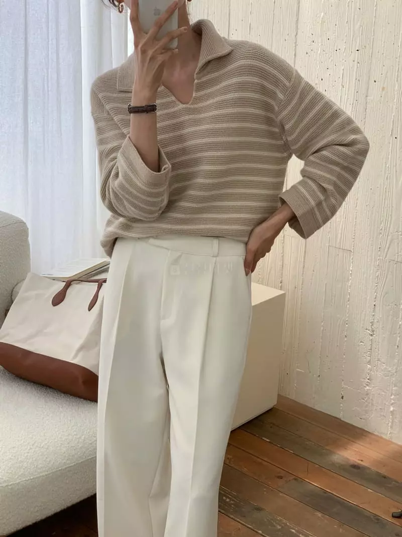 Ff - Korean Women Fashion - #pursuepretty - Selle Stripes Knit Tee - 9