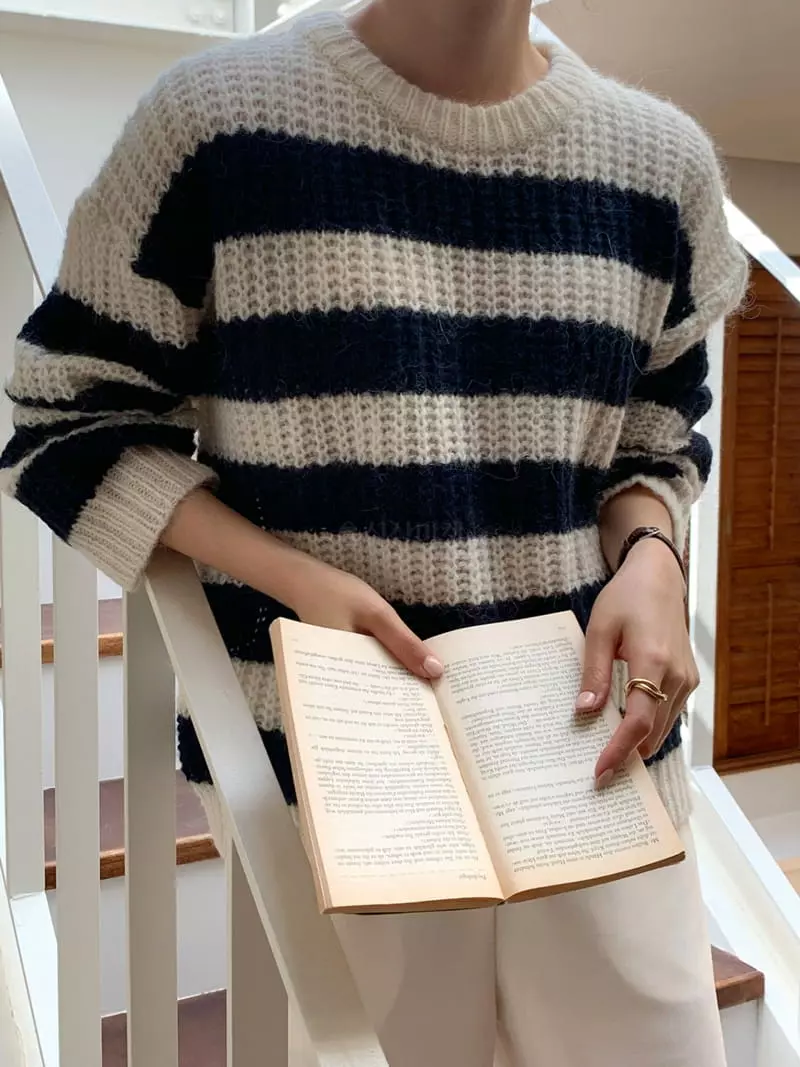 Ff - Korean Women Fashion - #thelittlethings - Alpaca Stripes Knit tee - 2