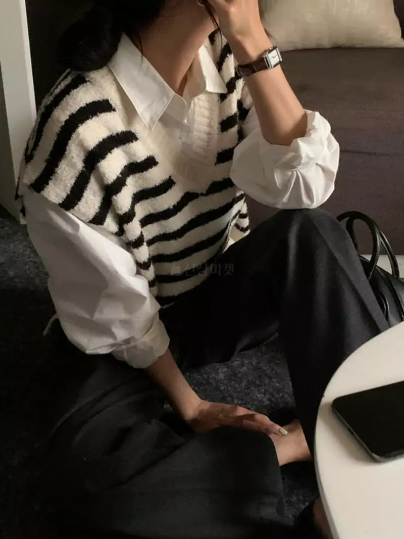 Ff - Korean Women Fashion - #womensfashion - Alpaca Stripes Knit tee - 6