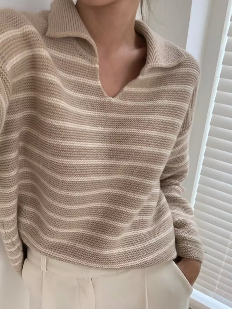 Ff - Korean Women Fashion - #womensfashion - Selle Stripes Knit Tee - 6