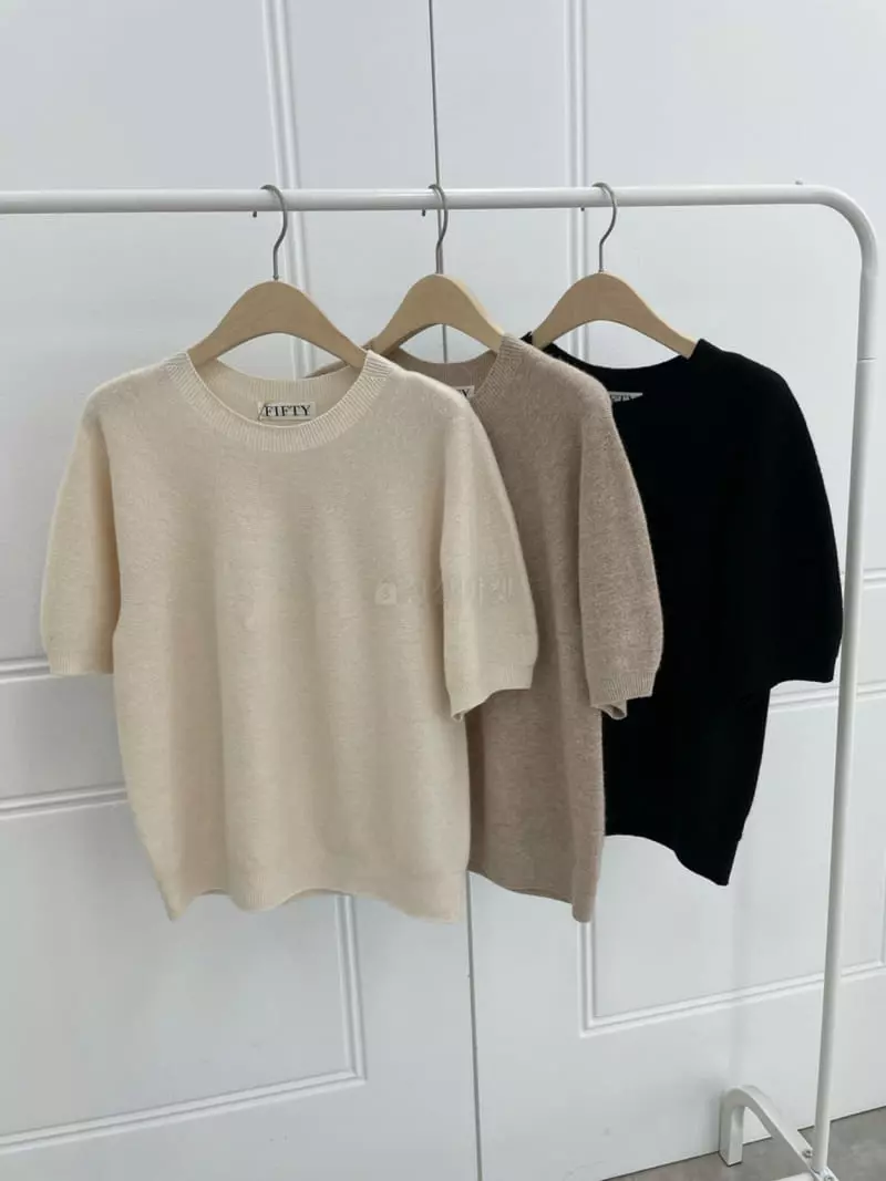 Fifty - Korean Women Fashion - #womensfashion - Whole Gament Short Sleeves Knit Tee - 10