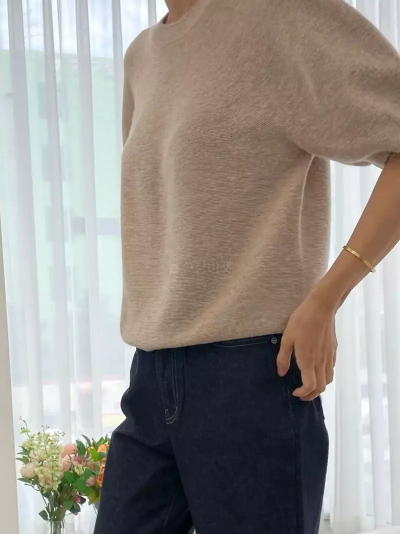 Fifty - Korean Women Fashion - #womensfashion - Whole Gament Short Sleeves Knit Tee - 8