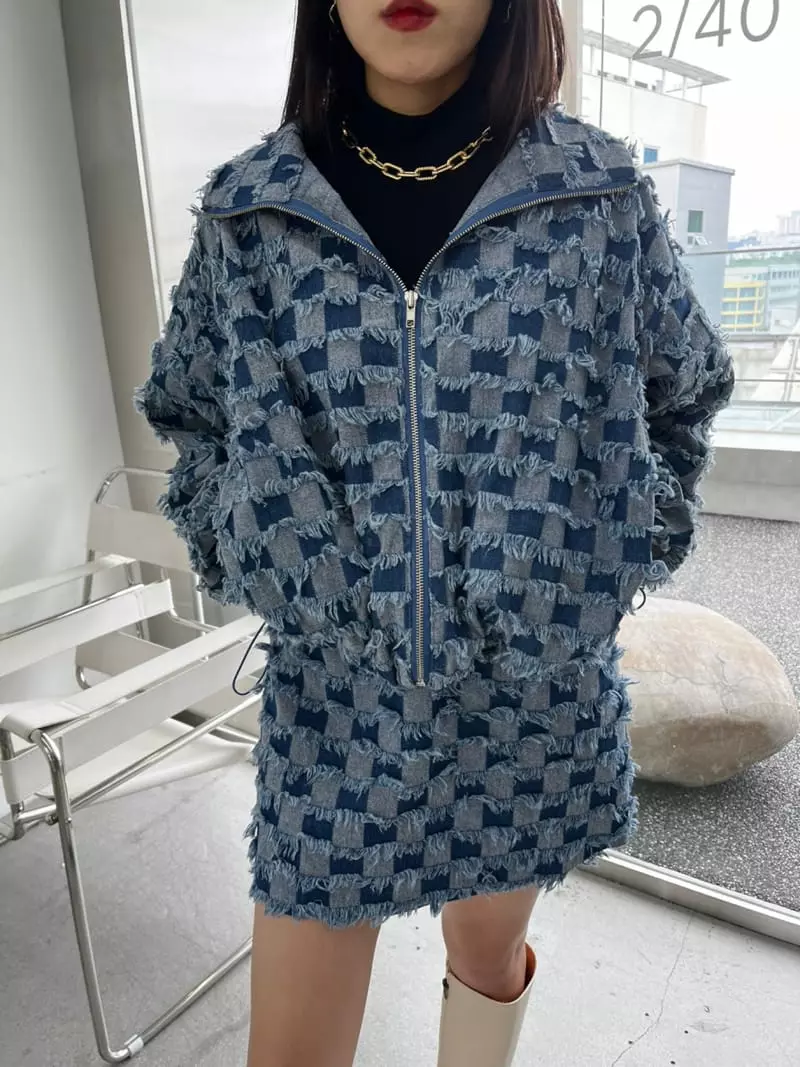 Flipar - Korean Women Fashion - #momslook - Fringe Checker Jumper