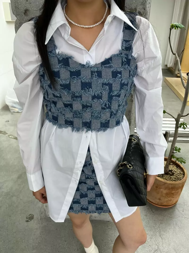 Flipar - Korean Women Fashion - #romanticstyle - Fringe Checker Bustier - 5