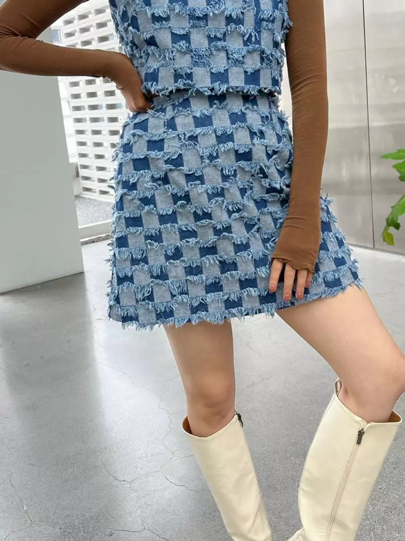 Flipar - Korean Women Fashion - #womensfashion - Fringe Checker Skirt