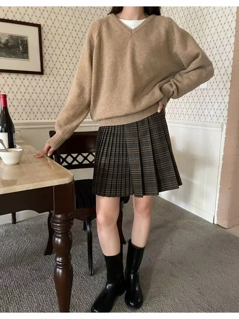 Floor - Korean Women Fashion - #momslook - Wrap Check Skirt - 7