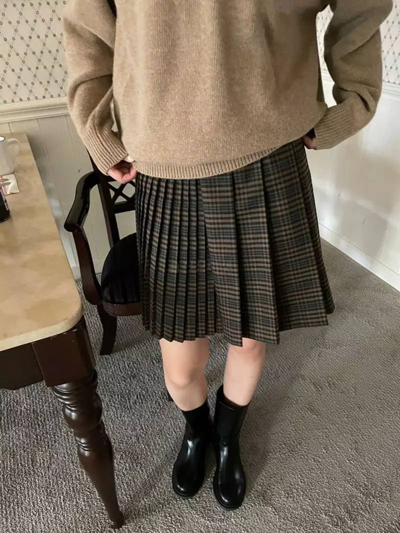 Floor - Korean Women Fashion - #momslook - Wrap Check Skirt - 9