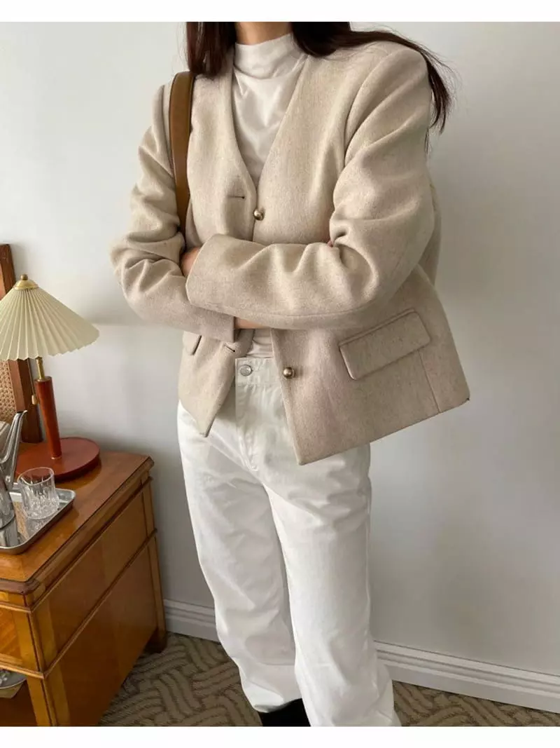 Floor - Korean Women Fashion - #momslook - No Collar Jacket - 2