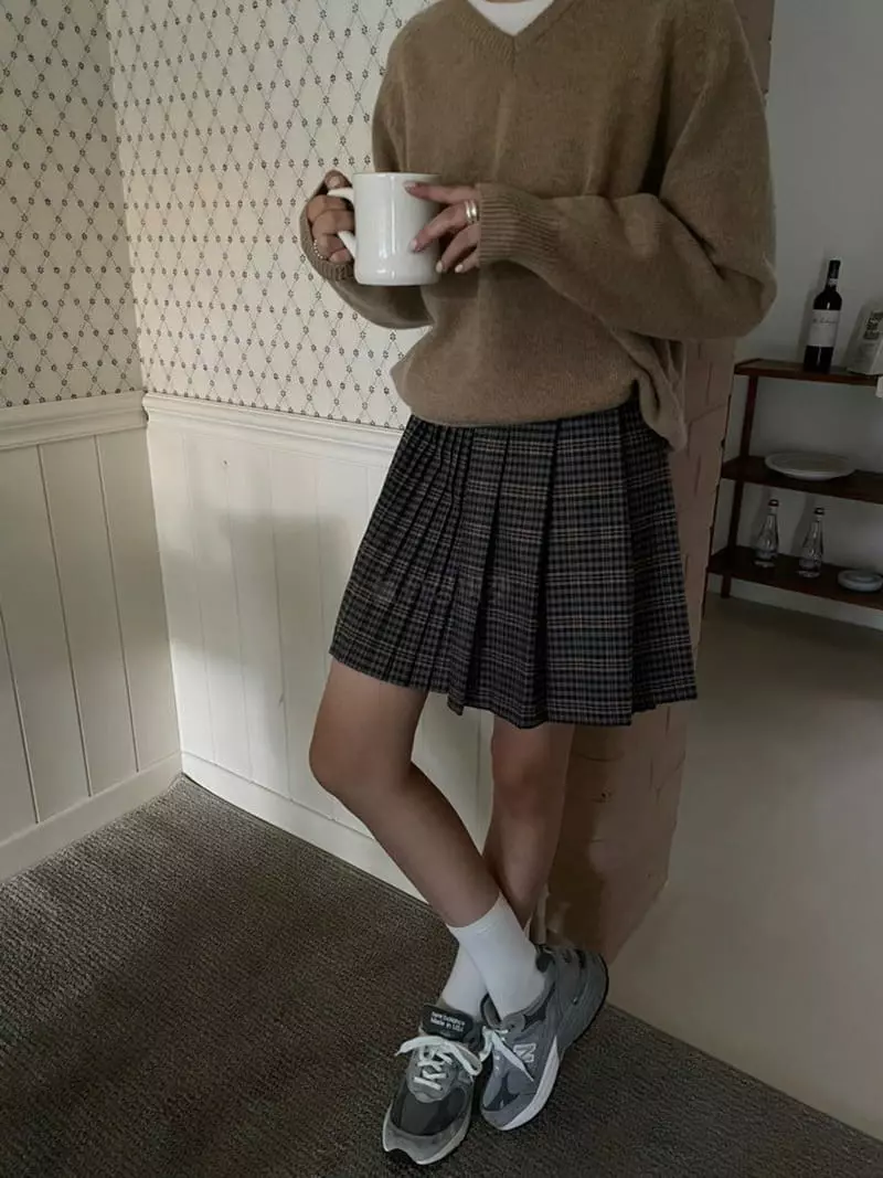 Floor - Korean Women Fashion - #pursuepretty - Wrap Check Skirt