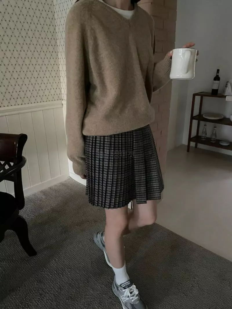 Floor - Korean Women Fashion - #restrostyle - Wrap Check Skirt - 2