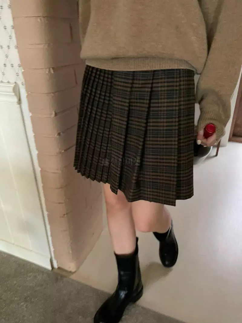 Floor - Korean Women Fashion - #thatsdarling - Wrap Check Skirt - 5