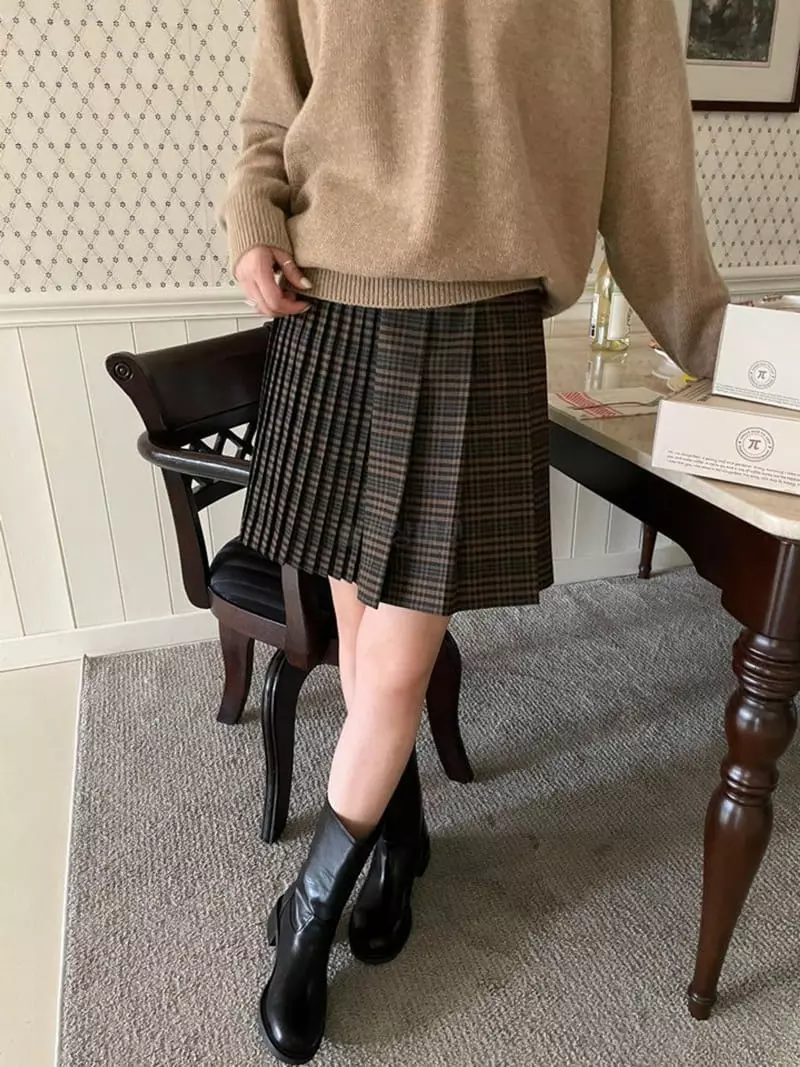 Floor - Korean Women Fashion - #thelittlethings - Wrap Check Skirt - 6