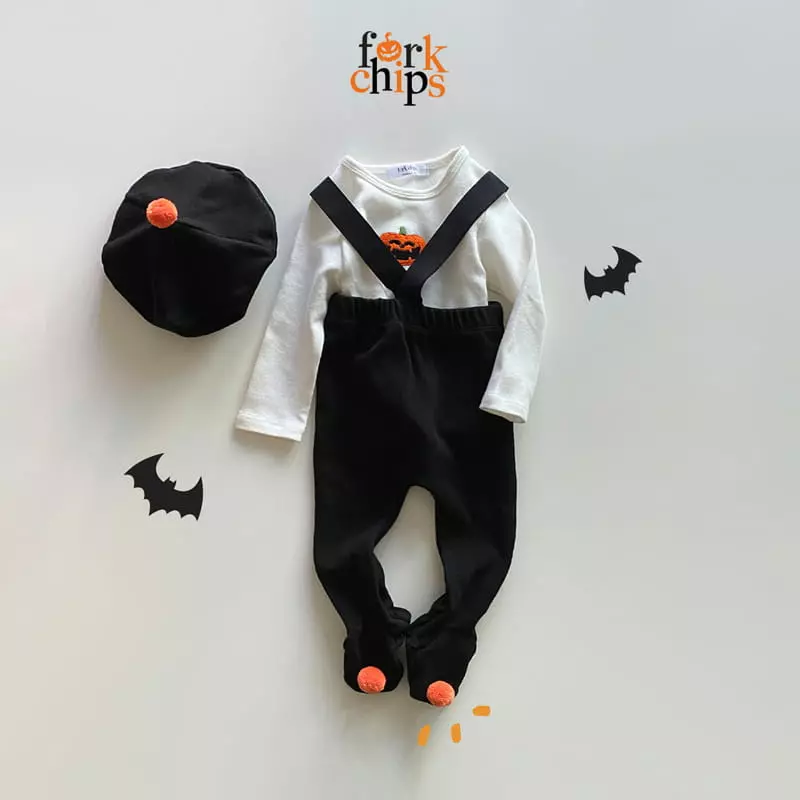 Fork Chips - Korean Children Fashion - #stylishchildhood - Hallooween Bebe Pumpkin Set - 2