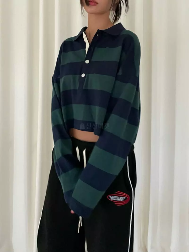 Fossette - Korean Women Fashion - #momslook - Stripes Crop Tee - 3