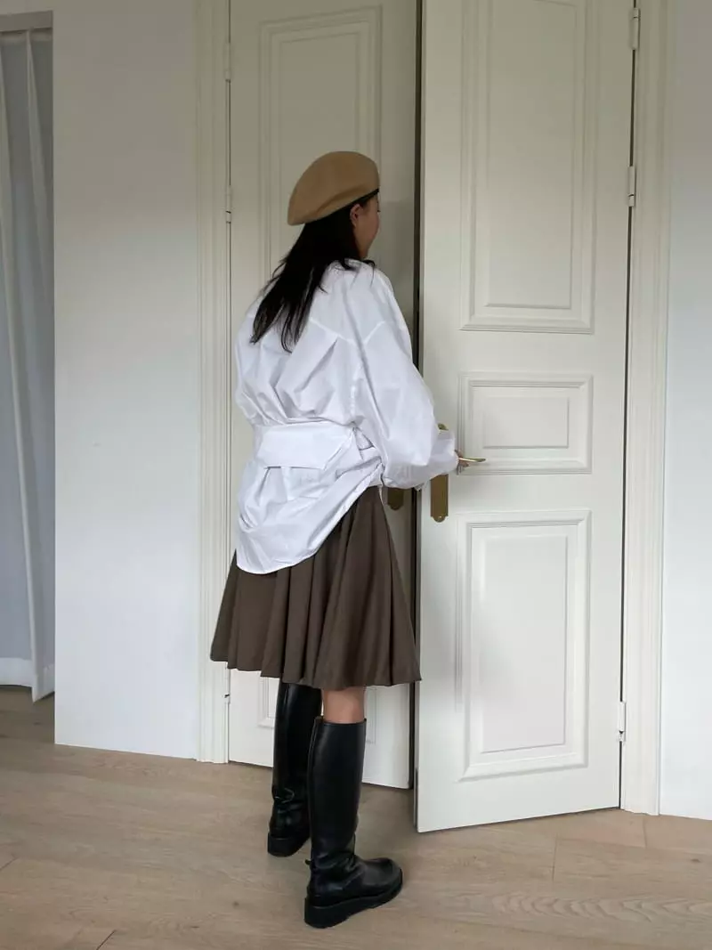 Fossette - Korean Women Fashion - #vintageinspired - Boxy Wrap Shirt - 6