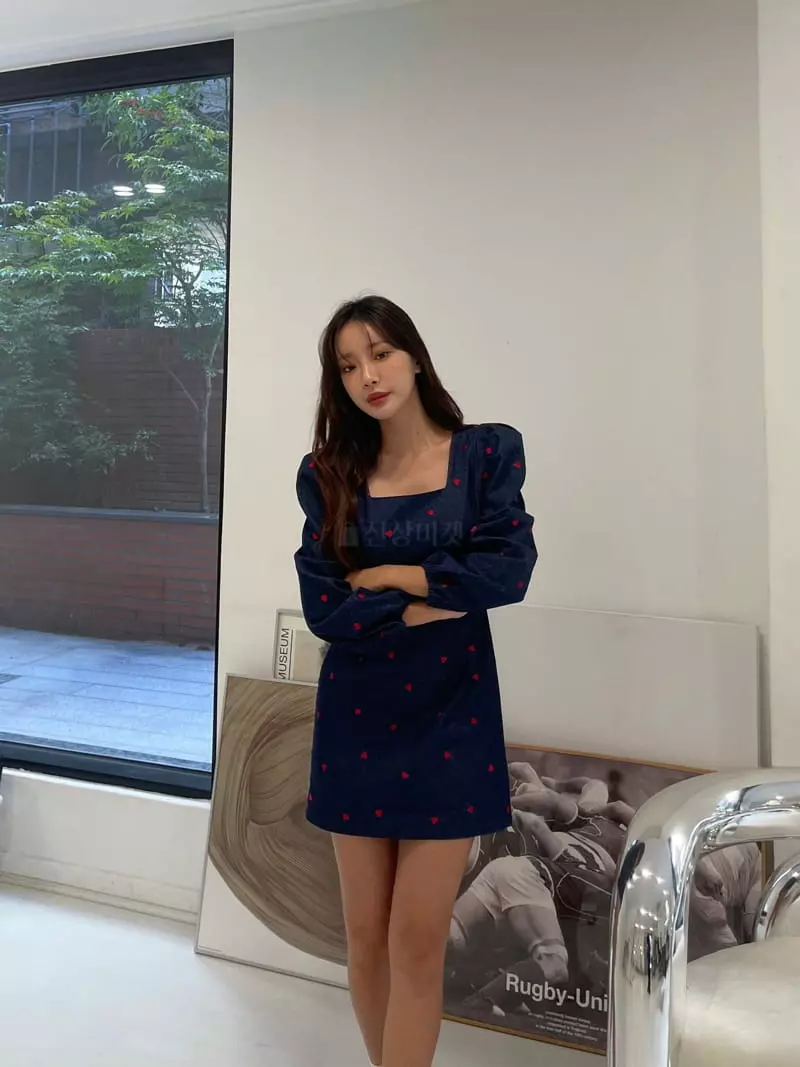 Four Eight - Korean Women Fashion - #womensfashion - Heart Embrodiery One-piece - 4
