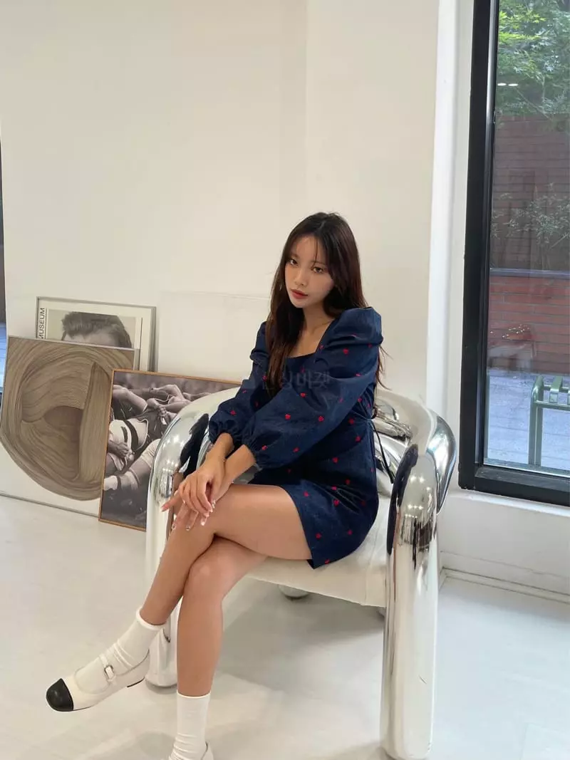 Four Eight - Korean Women Fashion - #momslook - Heart Embrodiery One-piece - 6