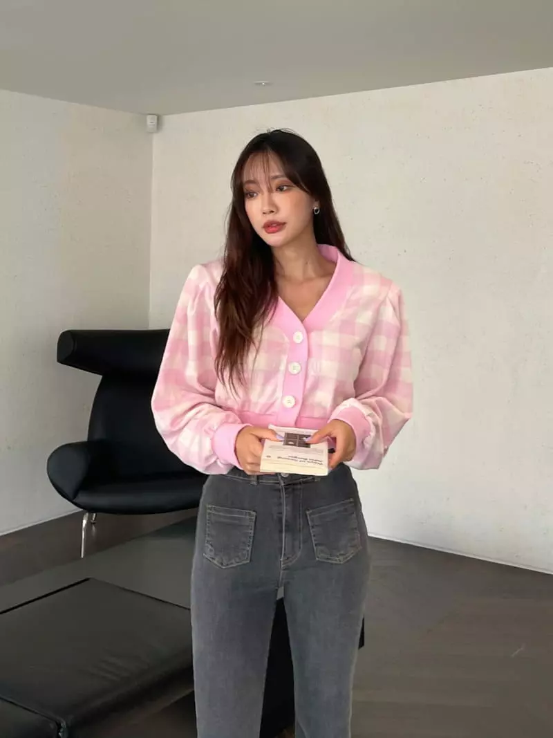 Four Eight - Korean Women Fashion - #momslook - Check Cardigan - 5