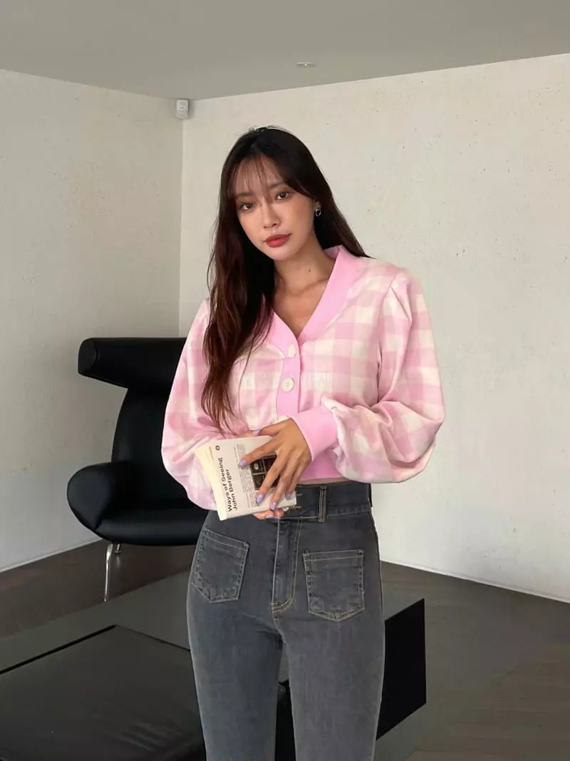 Four Eight - Korean Women Fashion - #momslook - Check Cardigan - 6