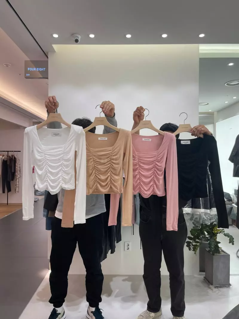 Four Eight - Korean Women Fashion - #momslook - Square Shirring Tee