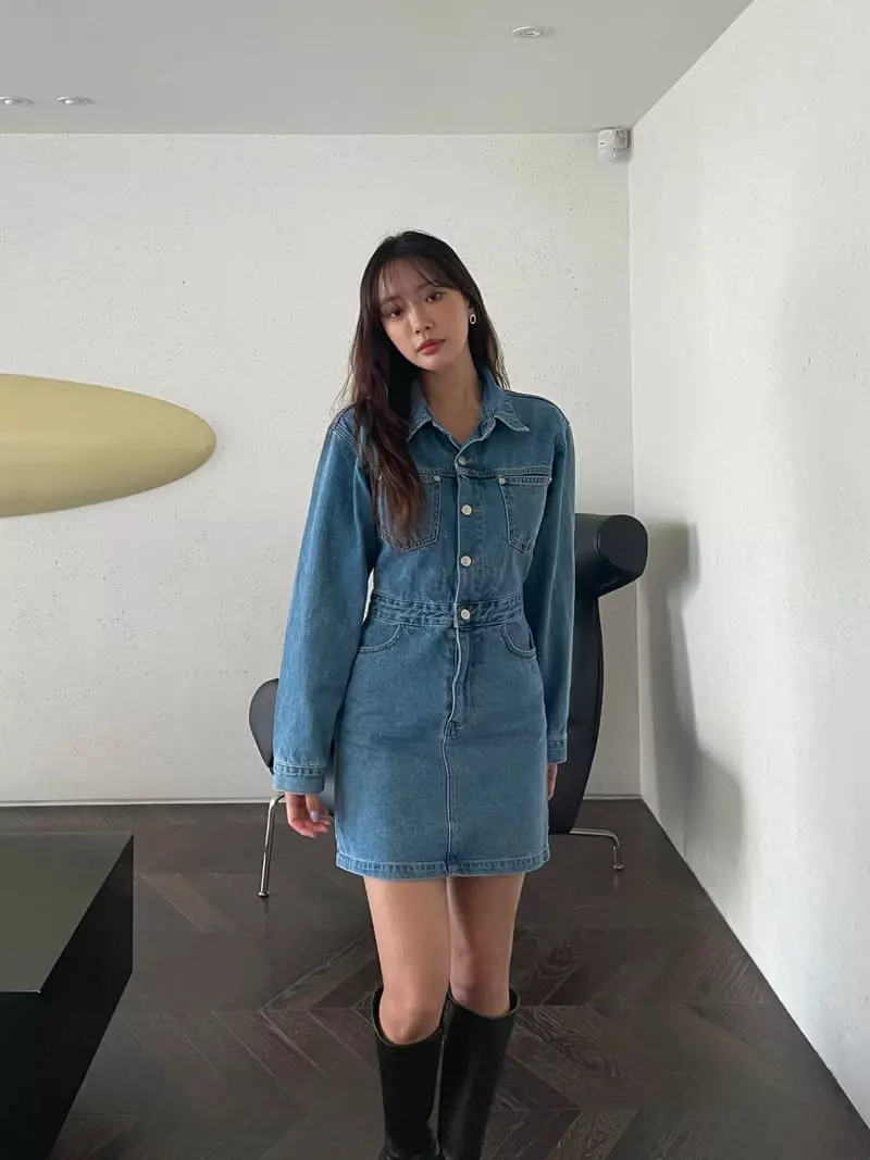 Four Eight - Korean Women Fashion - #momslook - Delly Denim One-piece - 2