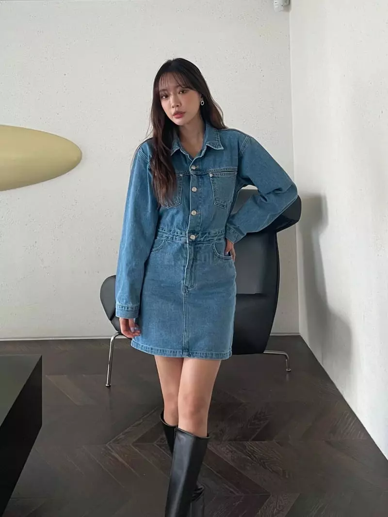Four Eight - Korean Women Fashion - #momslook - Delly Denim One-piece - 6