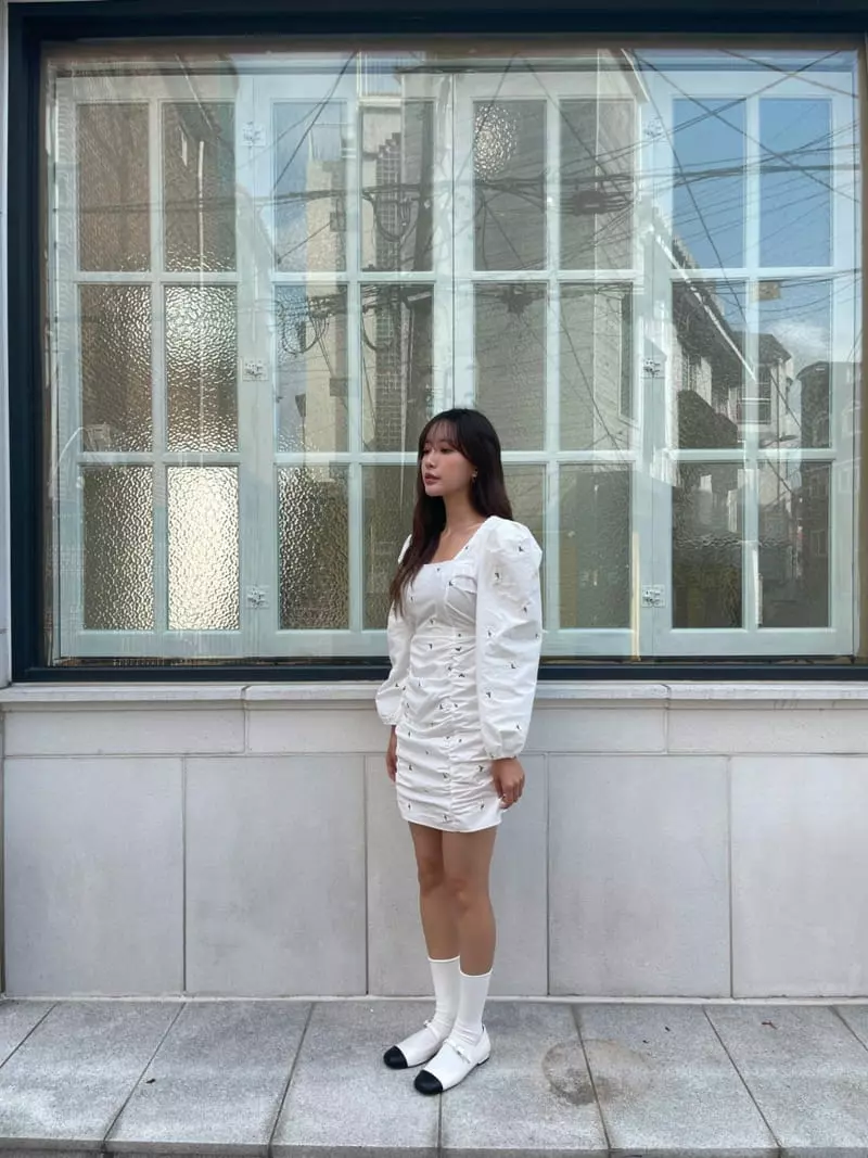 Four Eight - Korean Women Fashion - #momslook - Daisy Paint Shirring One-piece - 7