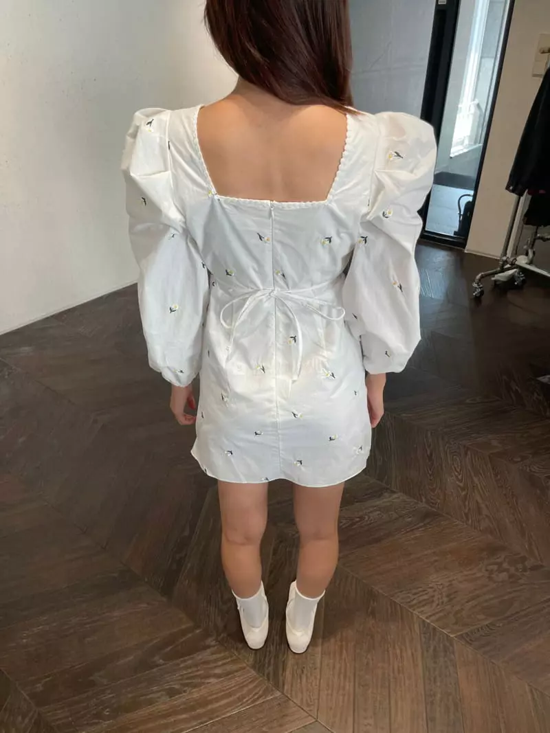 Four Eight - Korean Women Fashion - #momslook - Daisy Paint Shirring One-piece - 9