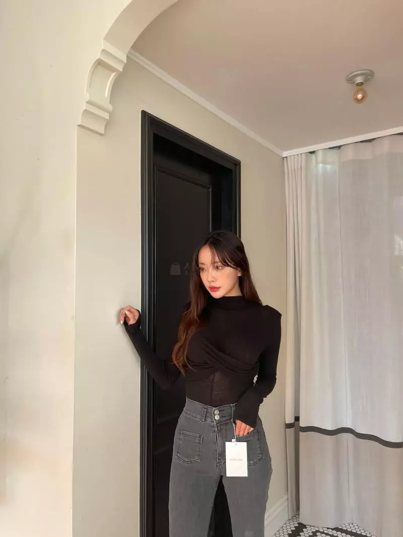Four Eight - Korean Women Fashion - #momslook - Twist Turtleneck Tee