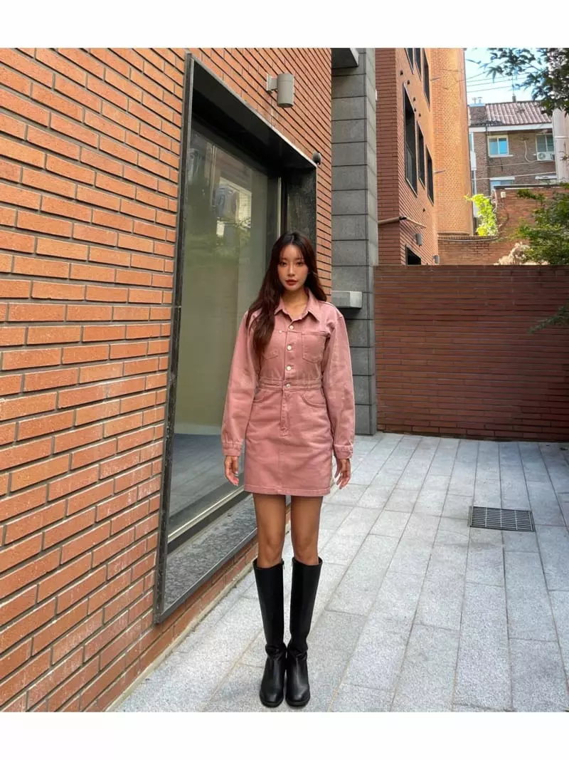 Four Eight - Korean Women Fashion - #vintagekidsstyle - Surfing Denim One-piece - 4
