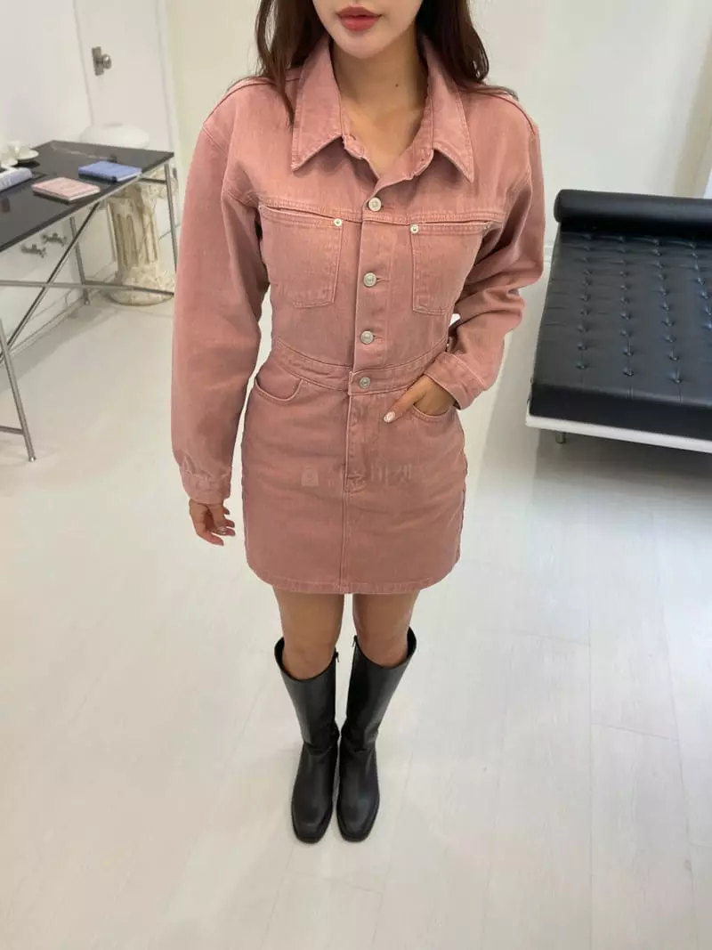 Four Eight - Korean Women Fashion - #restrostyle - Surfing Denim One-piece - 5